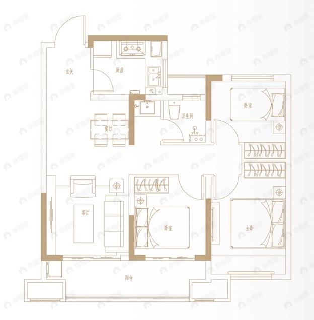 未来云辰3室2厅1卫户型图