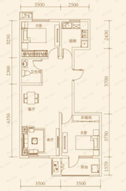 望京花园2室2厅1卫户型图