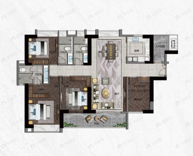 中国铁建海语熙岸4室2厅3卫户型图