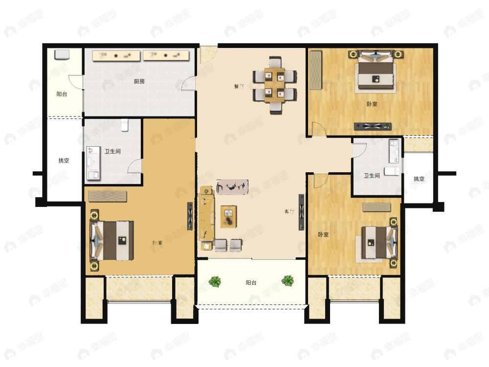 3室2厅2卫建面120平户型图