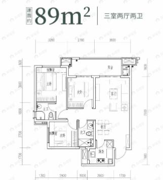 金地云麓一号3室2厅2卫户型图