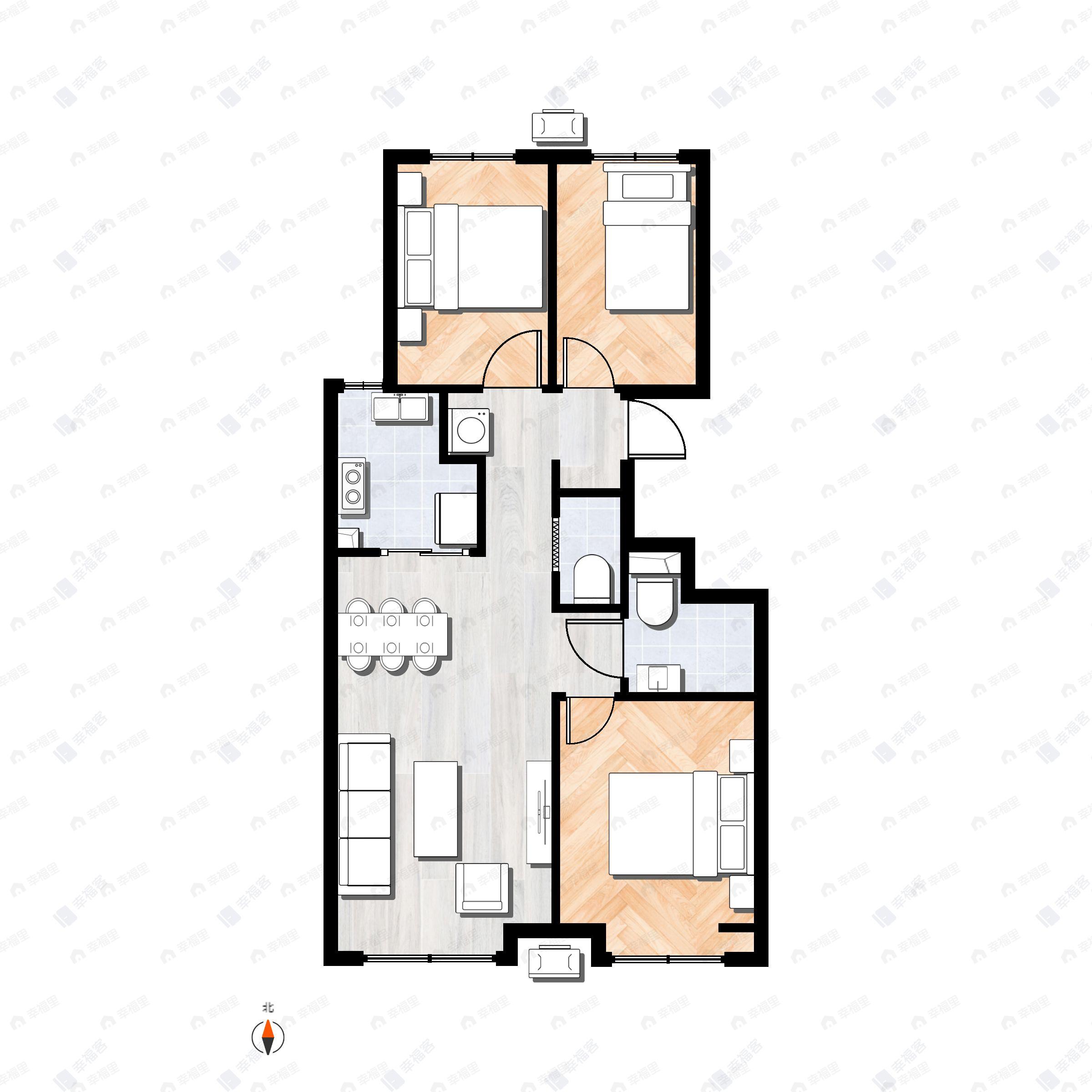 3室2厅2卫建面102平户型图