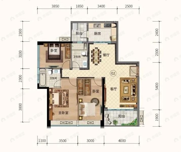伟腾云星3室2厅2卫户型图