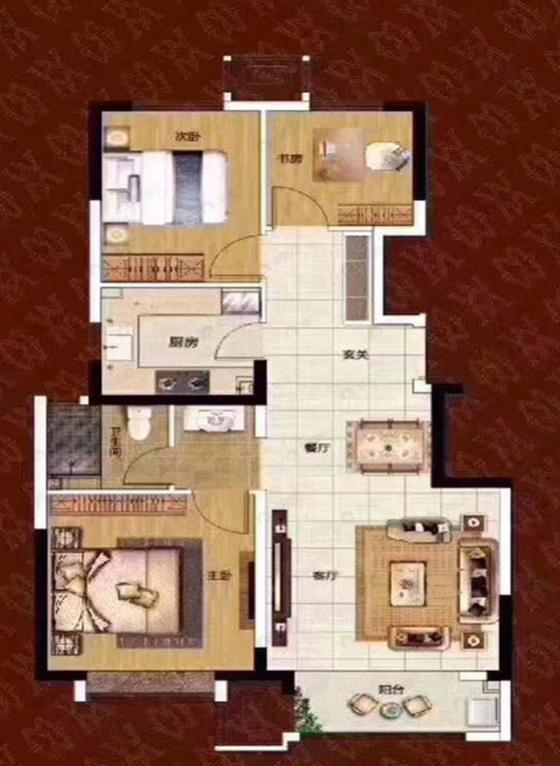 3室2厅1卫建面95平北|南户型图