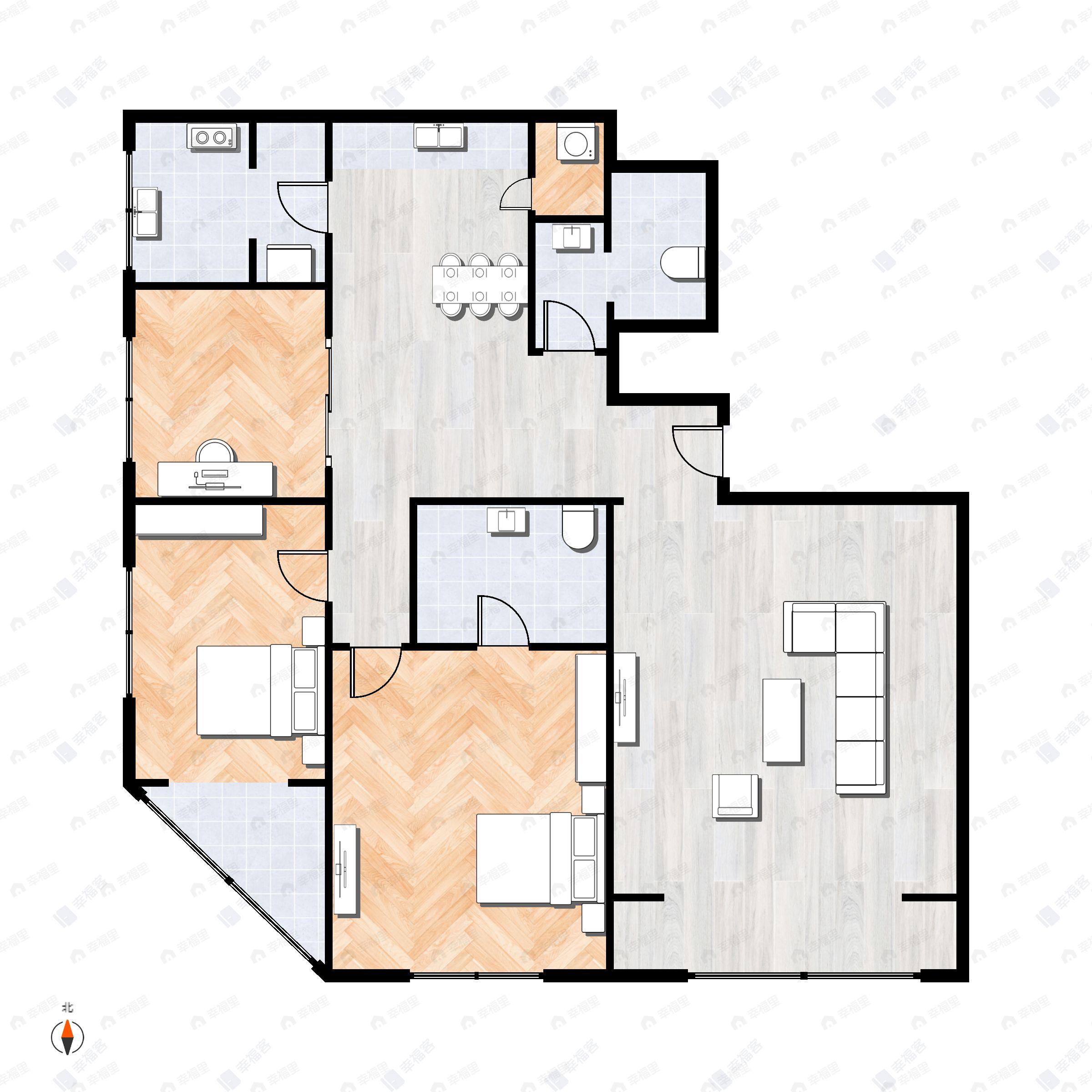 3室2厅2卫建面170平西|南户型图