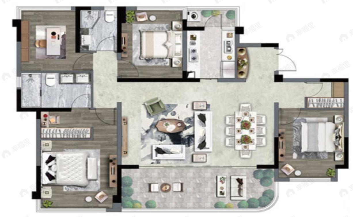 中国铁建山语桃源4室2厅2卫户型图