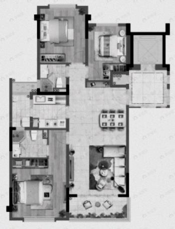 首开龙湖景粼玖序3室2厅2卫户型图