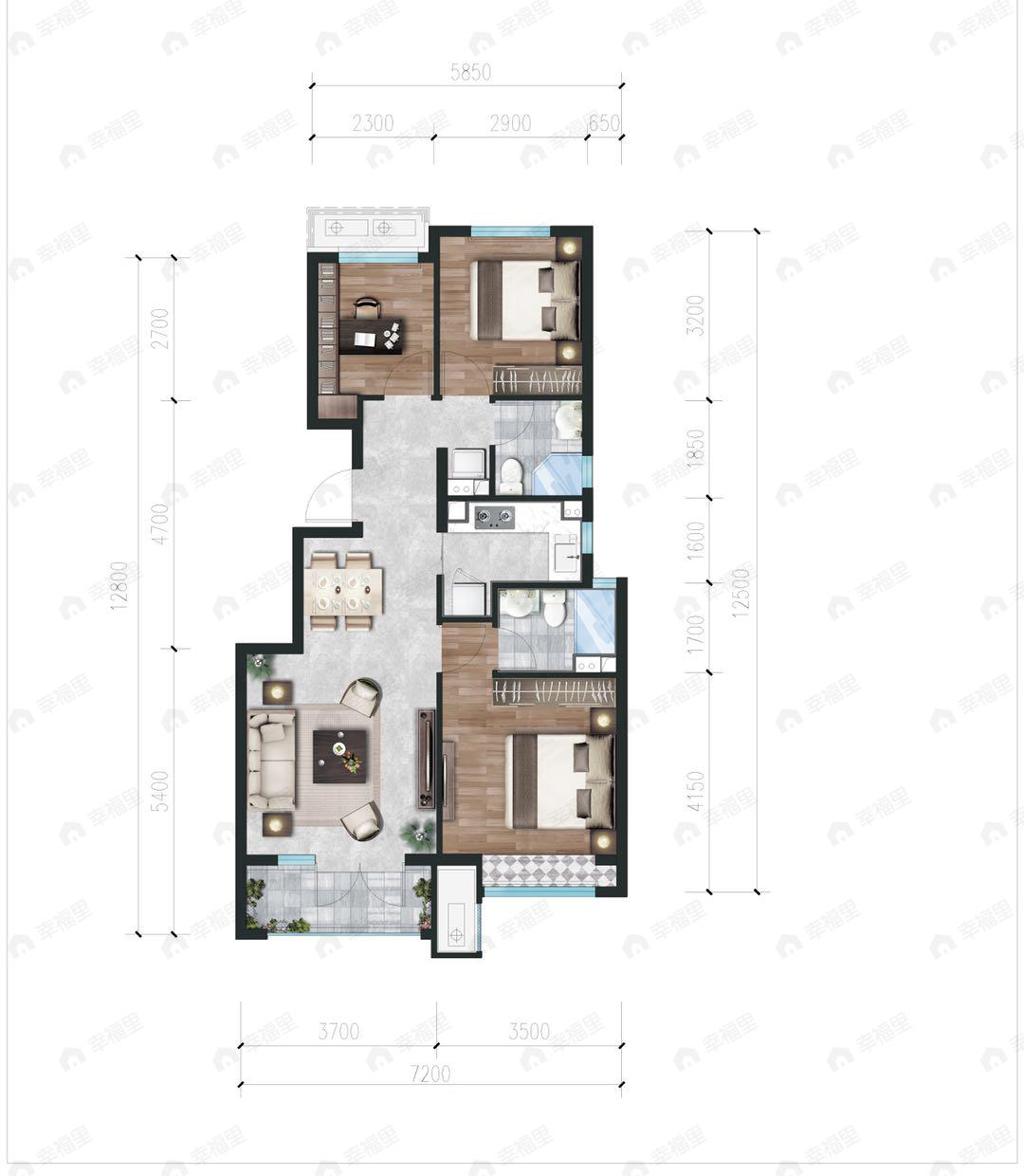 合景泰富天汇3室2厅2卫户型图