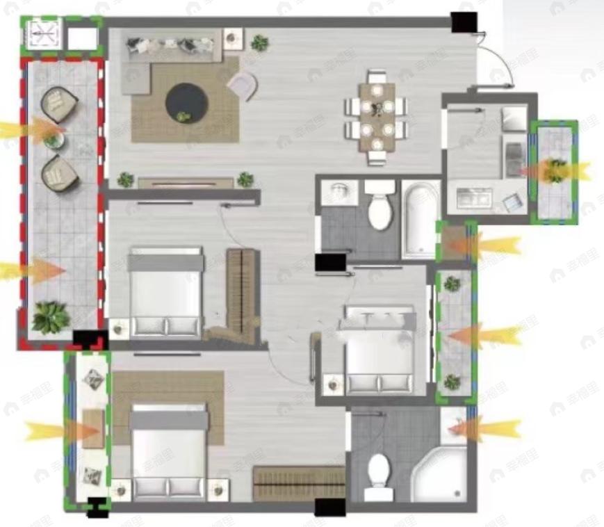 弘涵望江月3室2厅2卫户型图