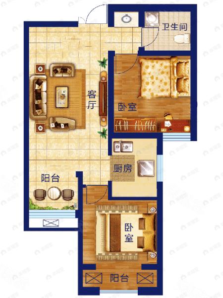 九洲城二期2室1厅1卫户型图