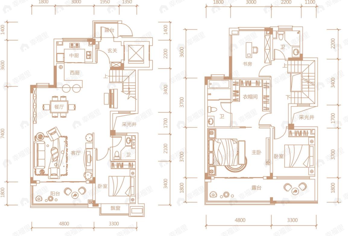 4室2厅3卫建面195平户型图