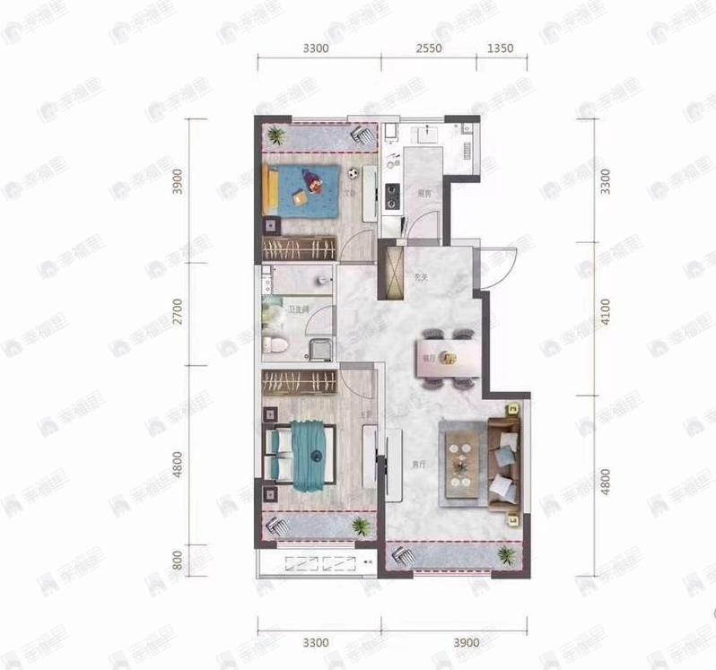祥生城江山樾2室2厅1卫户型图
