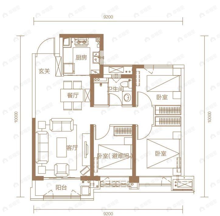 保利领秀山3室2厅1卫户型图