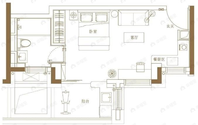玉晖8号1室1厅1卫户型图