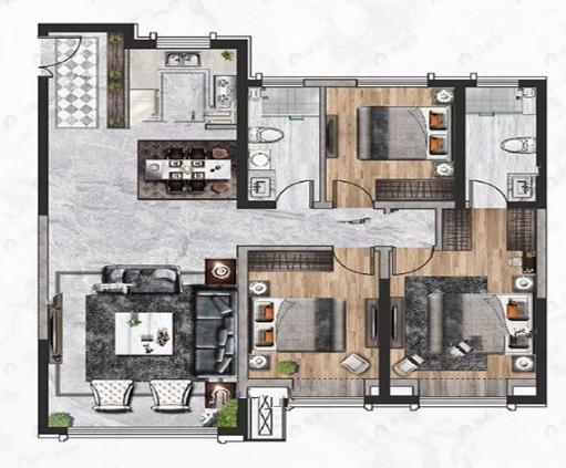3室2厅2卫建面135平南|北户型图