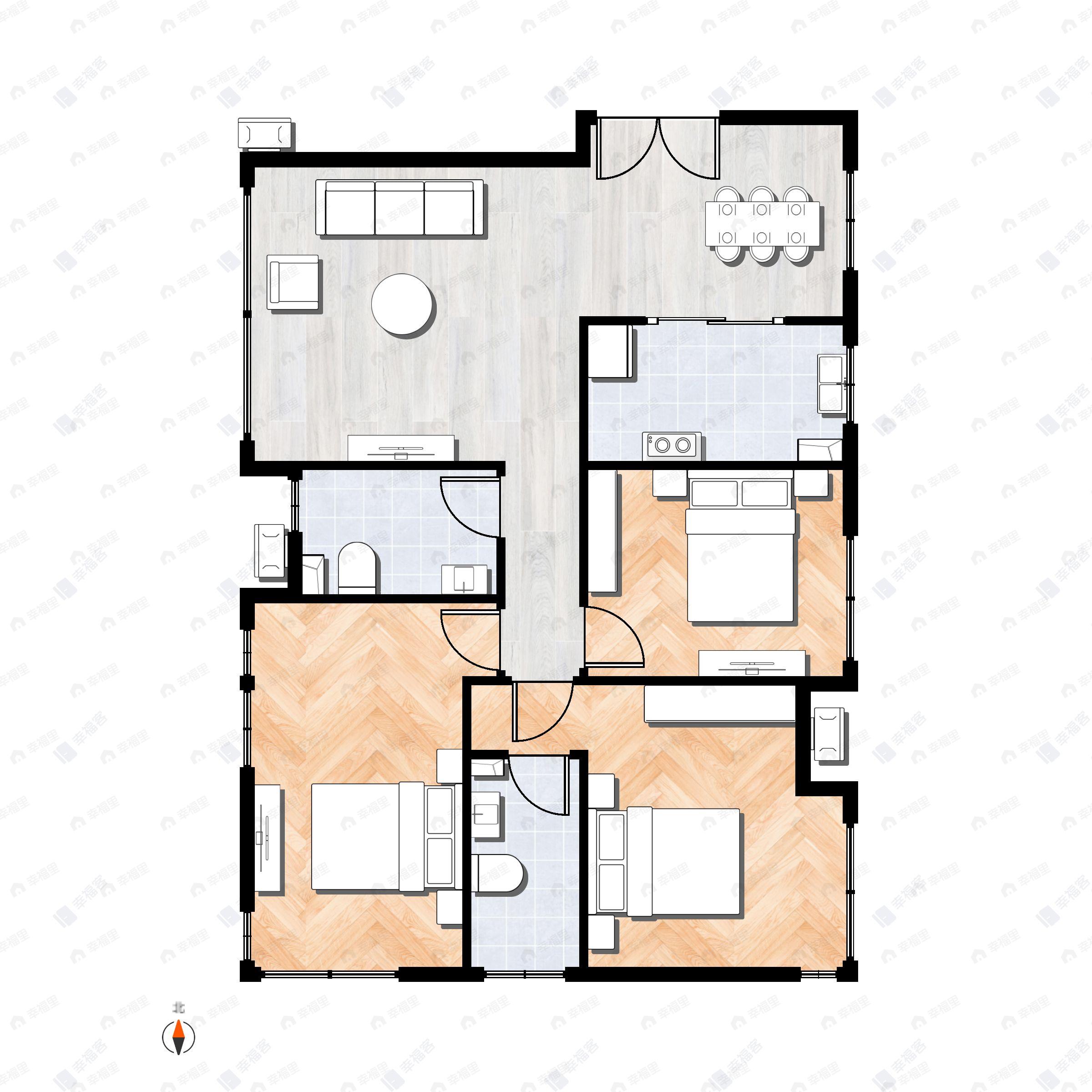 3室2厅2卫建面128平户型图