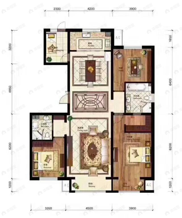 丽景长安二期4室2厅2卫户型图