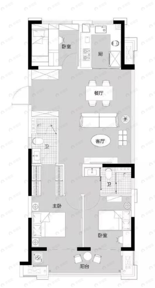 碧桂园观澜3室2厅2卫户型图