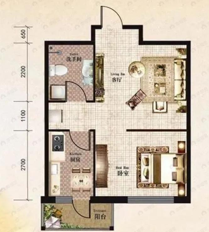 中国城乡逅海1室1厅1卫户型图