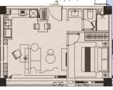 1室1厅1卫建面61m²南户型图