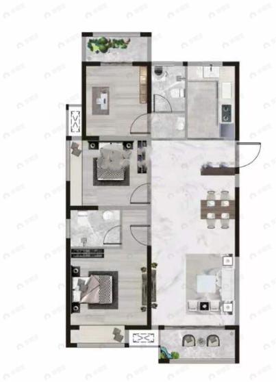 绿博福苑3室2厅2卫户型图