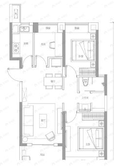 3室2厅2卫建面90平户型图