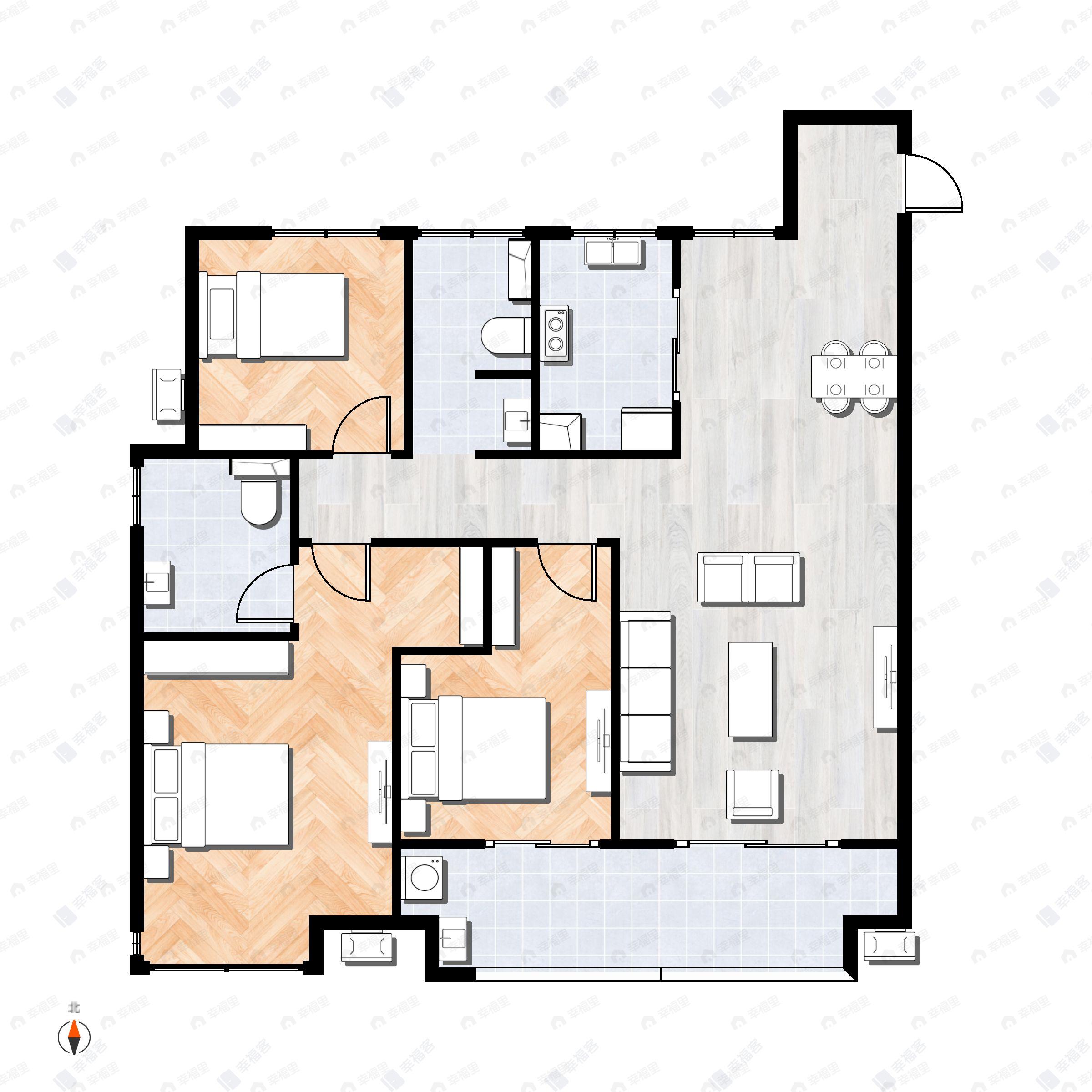 3室2厅2卫建面126平南户型图