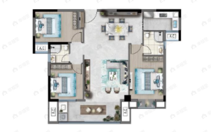 3室2厅2卫建面101平户型图