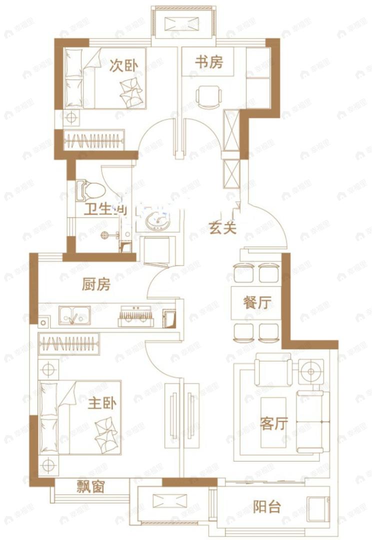 中建玖樾府3室2厅1卫户型图