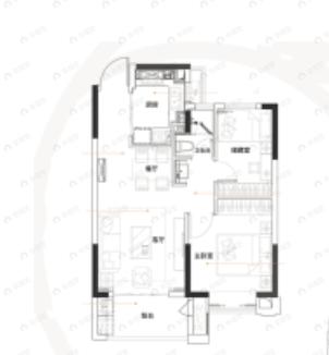 海伦堡玖悦源筑2室1厅1卫户型图