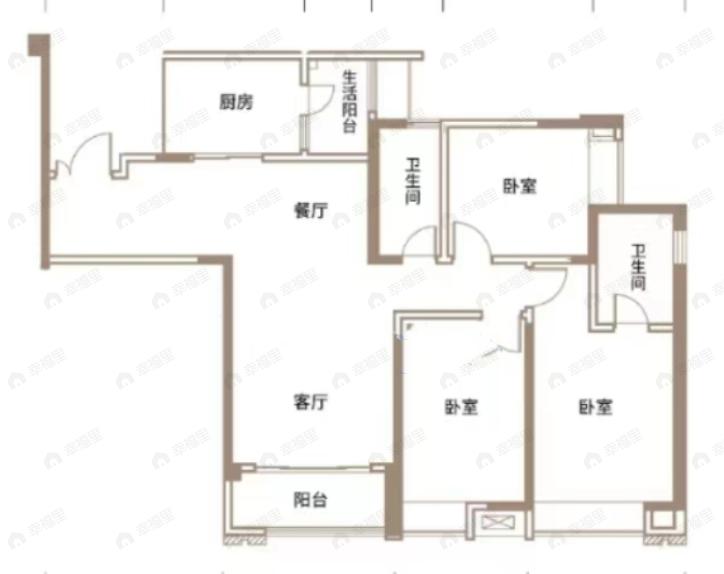 星悦北恒紫云3室2厅2卫户型图