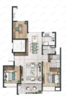 3室2厅2卫建面115平南户型图