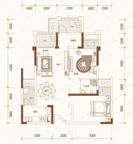 北新御龙湾2室2厅1卫户型图