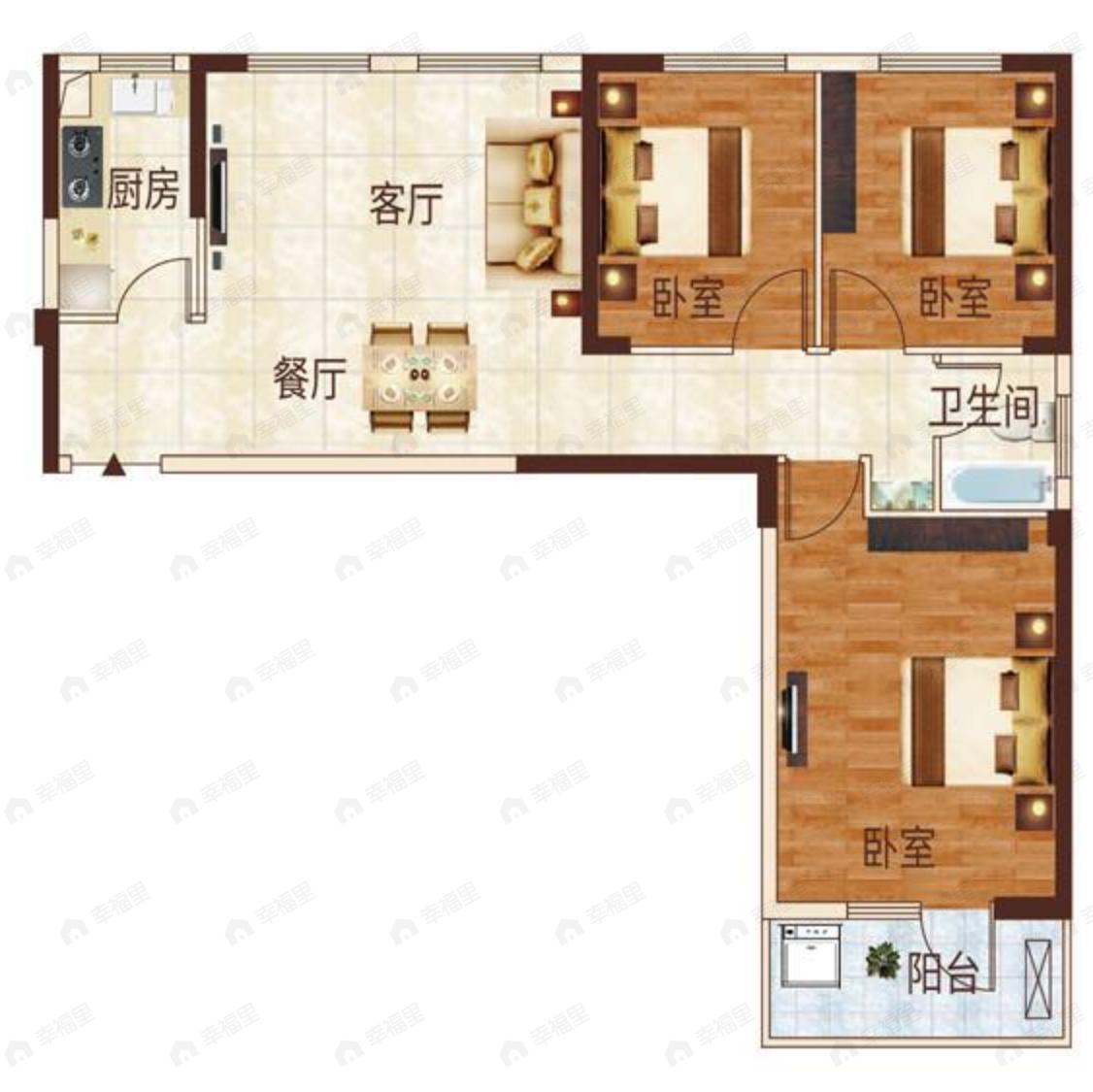银泰御华园三期3室2厅1卫户型图