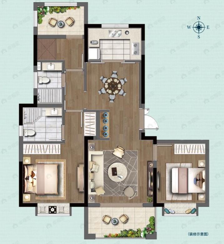 鲁能硅谷公馆3室2厅2卫户型图