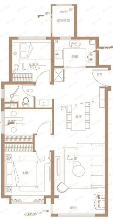体北鲁能公馆3室2厅1卫户型图
