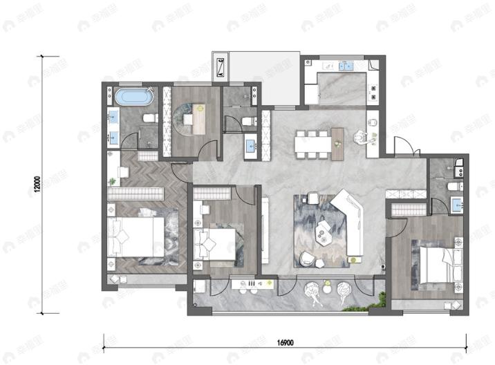 龙湖砚熙台4室2厅3卫户型图