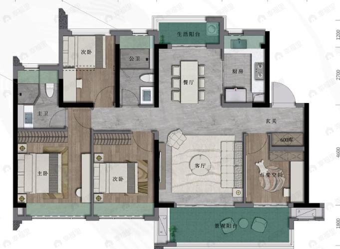 绿城滨江潮闻东方4室2厅2卫户型图