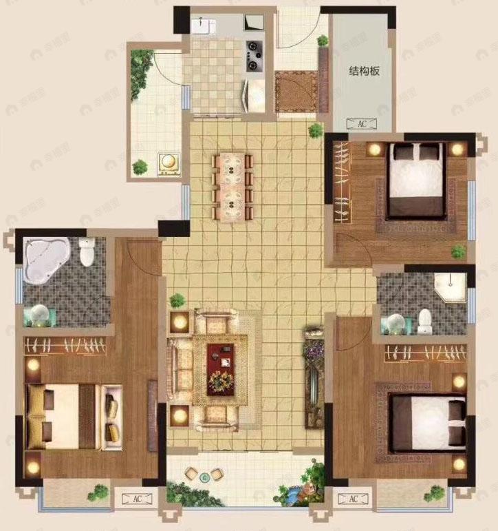 金融中心3室2厅2卫户型图