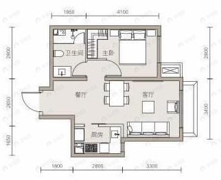 北京东湾1室2厅1卫户型图