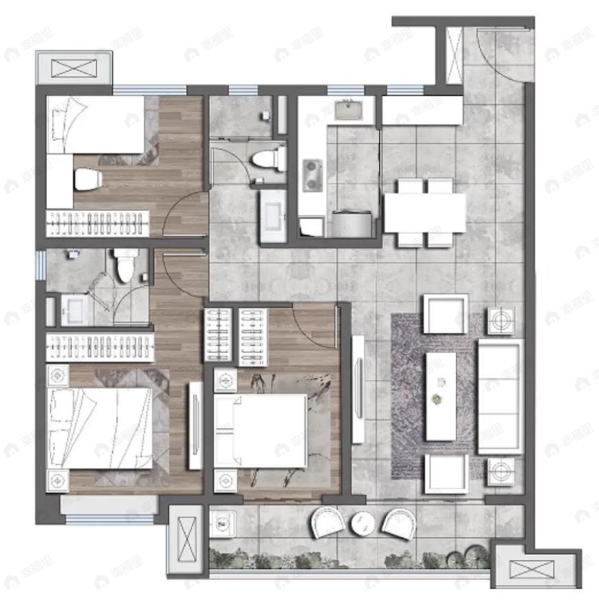 3室2厅2卫建面117平南|北户型图