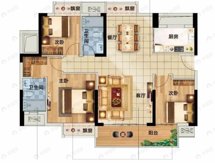 俊怡庐山御府3室2厅2卫户型图