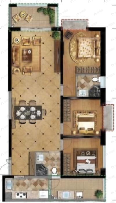 瑞鼎城3室2厅2卫户型图