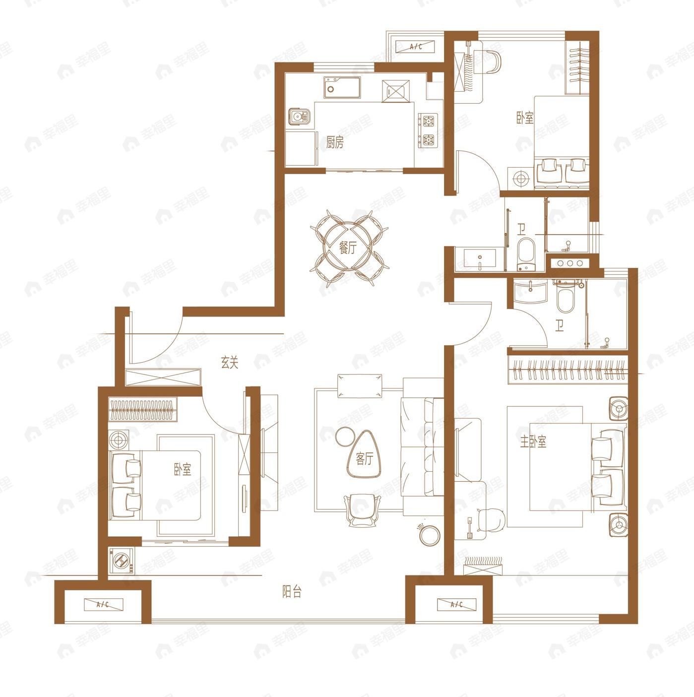 碧桂园天悦3室2厅2卫户型图