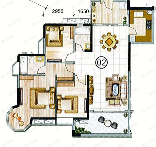粤泰荔湾华府3室2厅2卫户型图