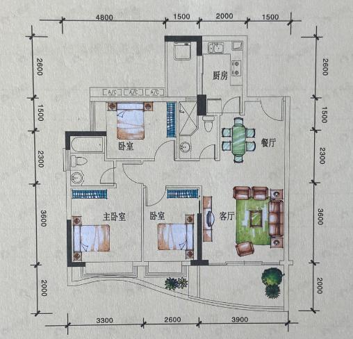 江源半岛花园3室2厅2卫户型图