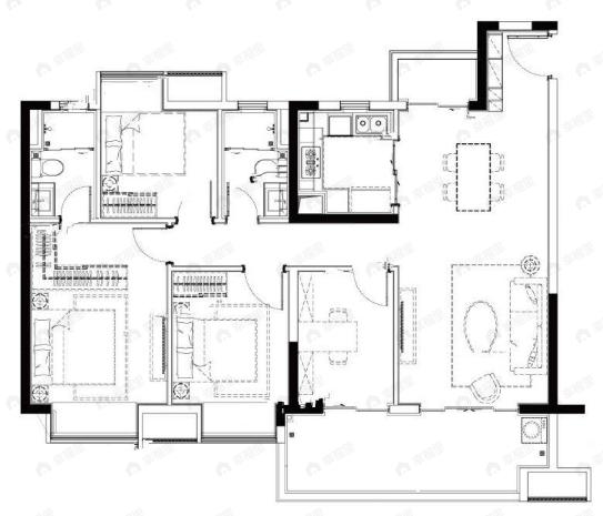 保利和光4室2厅2卫户型图