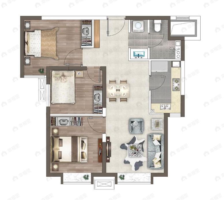 北京华发中央公园3室2厅1卫户型图