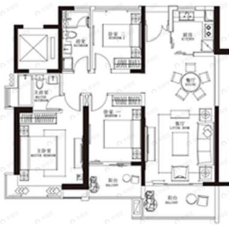 嘉富广场东山一品3室2厅2卫户型图