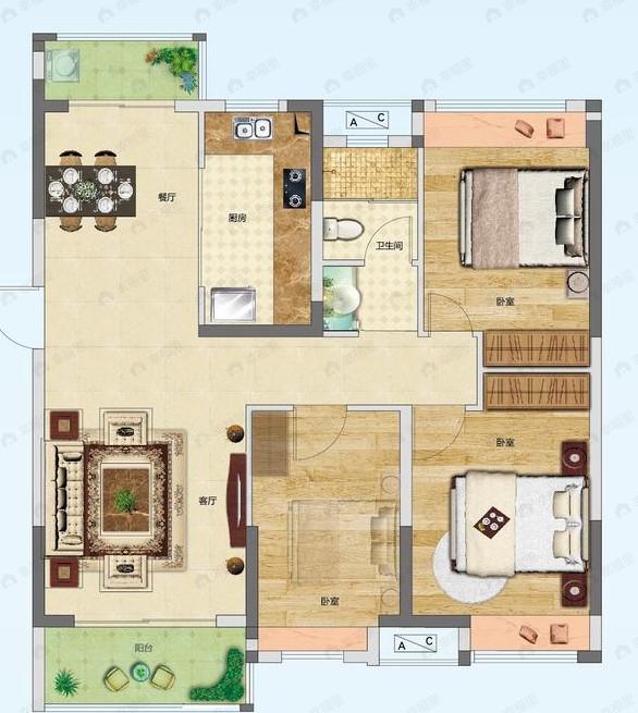 天纵御景湾3室2厅1卫户型图